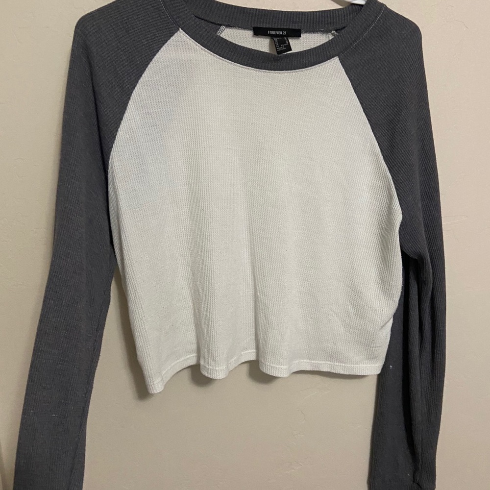 Gray and White Knitted Baseball Tee